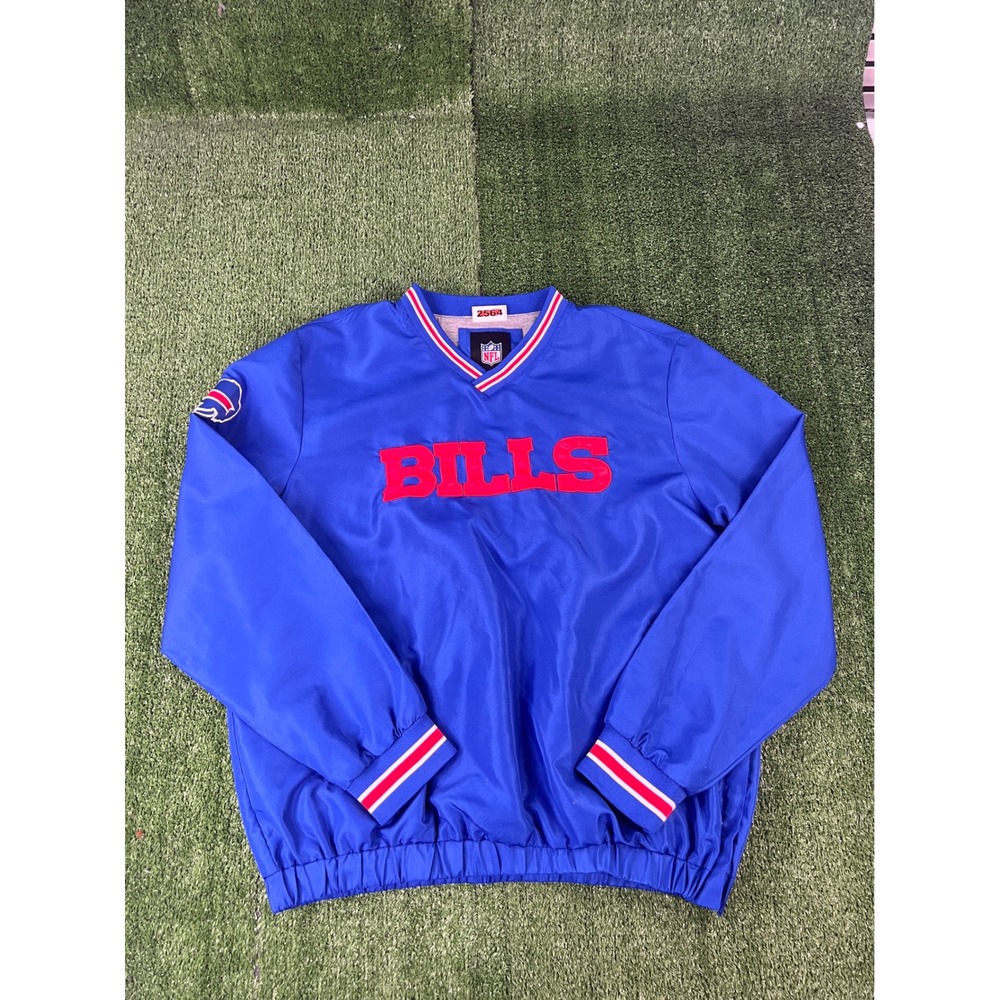 NFL Buffalo Bills Blue V-Neck Windbreaker Pullover Side Zip Jacket Mens Large